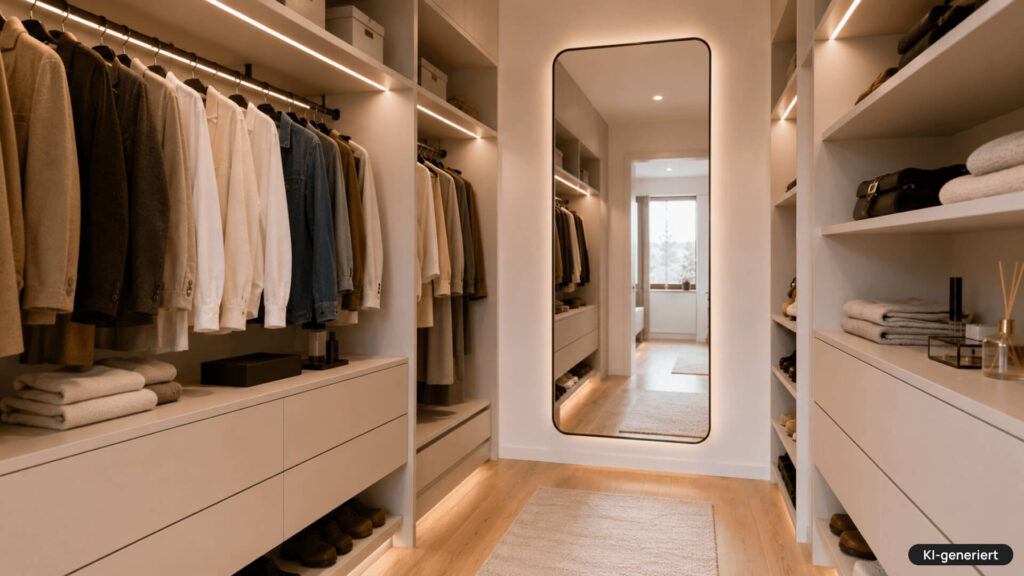Begehbarer Kleiderschrank & Ankleide planen Maße, Aufteilung, Licht